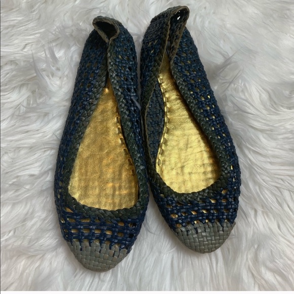 Prada Shoes - Prada Navy & Grey Woven Leather Flats